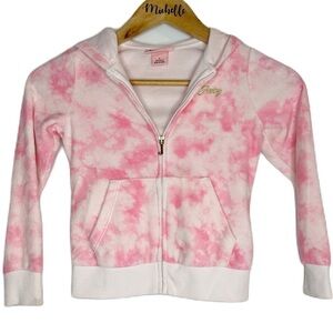 Juicy Couture Kids Pink White Tie Dye Y2K Velour Zip Up Track Jacket Girl Size 6